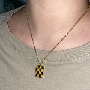 Checkerboard Necklace 18K Gold Plated Stainless Steel Waterproof